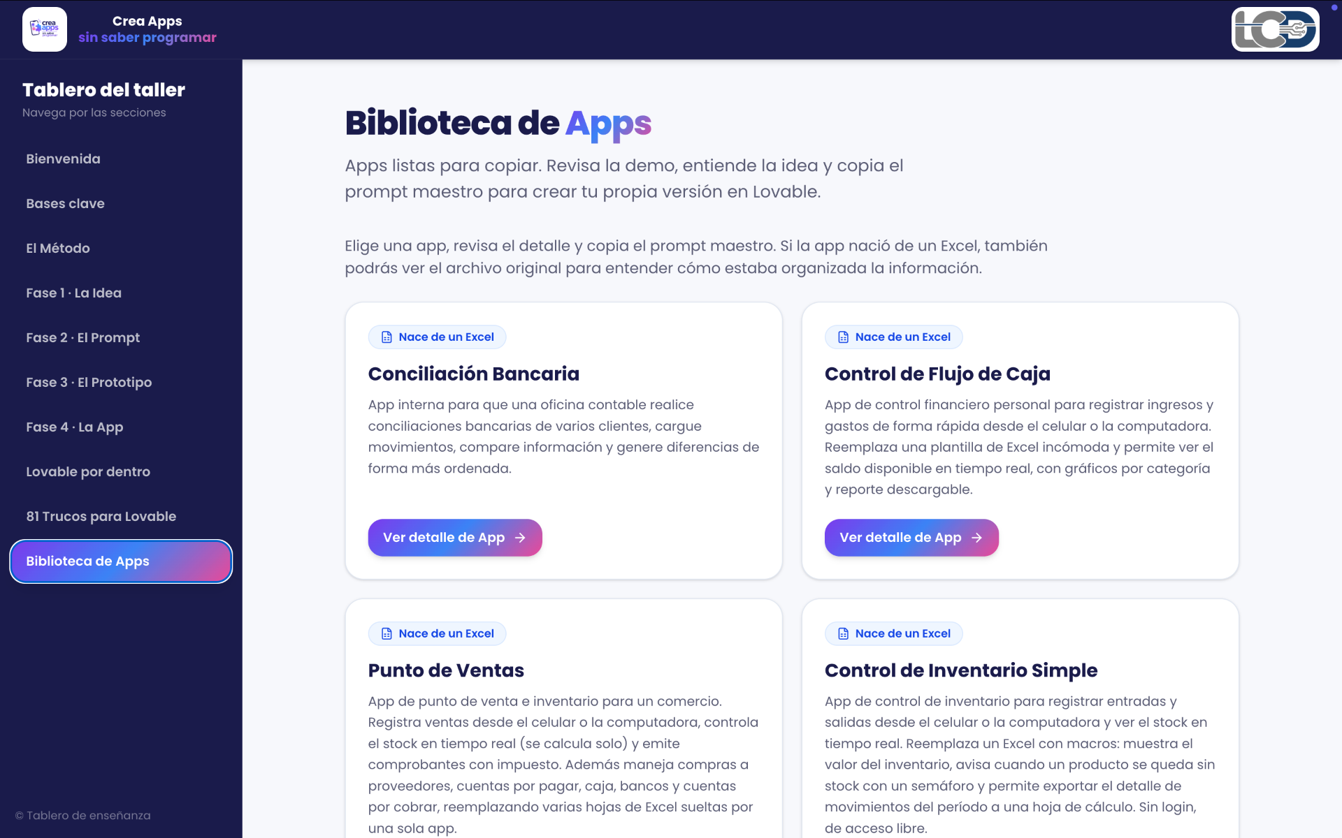 Una biblioteca de apps reales